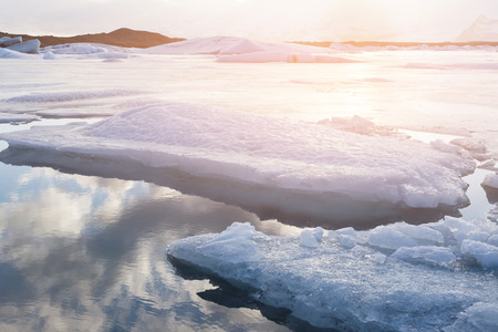 Ice on water lake in winter season, Iceland natural landscape background