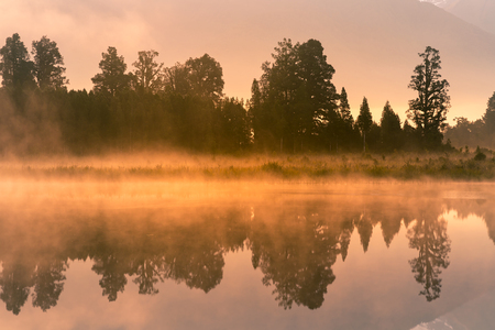 New Zealand Matheson water lake with reflection, natural landscape backgroundの写真素材