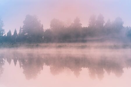 Matheson lake morning time with reflection view, New Zealand natural landscape の写真素材