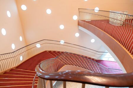 Indoor stair red colour, interior structure background