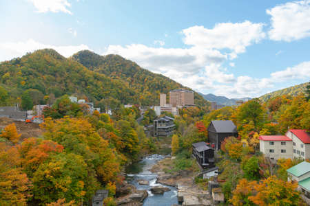 Natural autumn season at village mountain, Japan natural landscape background