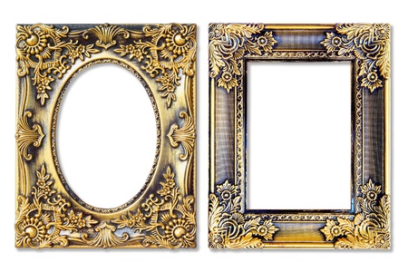 The antique gold frame on the white backgroundの写真素材