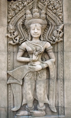 Apsara carvings on the wall of Angkor Wat Cambodiaの写真素材