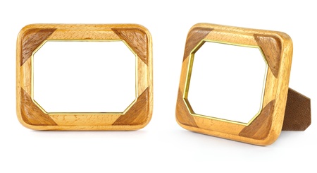 The wooden frame on the white background