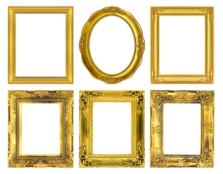 The antique gold frame on the white backgroundの写真素材
