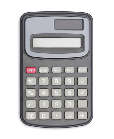 Black calculator isolated on white backgroundの写真素材