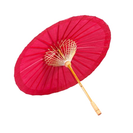 Red umbrella handmade on white backgroundの写真素材