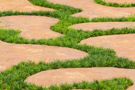 Concrete walkways decorated with grass 