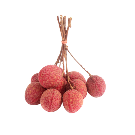 Lychee. bunch of fresh lychees isolated on white backgroundの写真素材