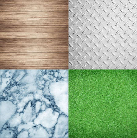 Different backgrounds of grass, wood, marble and metalの写真素材