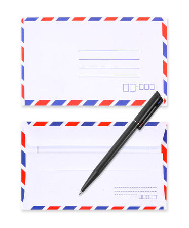 envelope with pen isolated on white backgroundの写真素材