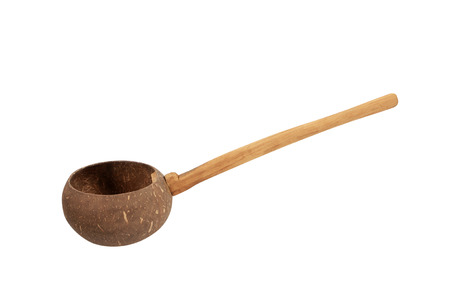 Dipper made from coconut shell isolated on white backgroundの写真素材