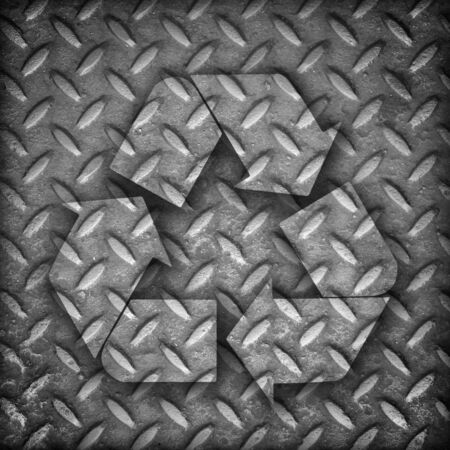 recycle symbol on rusty metallic backgroundの写真素材