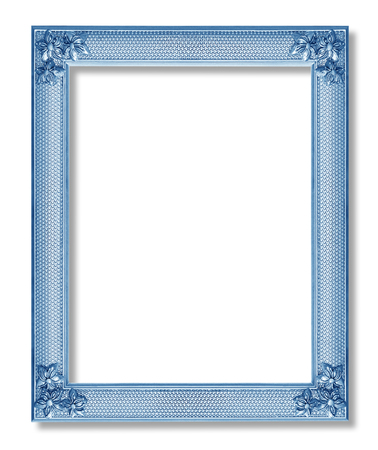 The antique blue frame on the white backgroundの写真素材