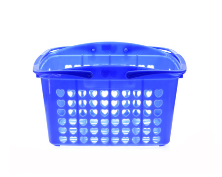 Shopping plastic basket isolated on white backgroundの写真素材