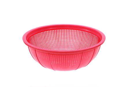 red plastic baskets on white backgroundの写真素材