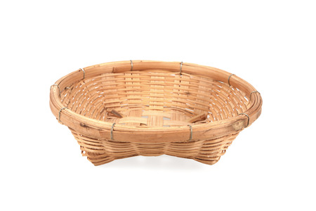old bamboo basket on white backgroundの写真素材