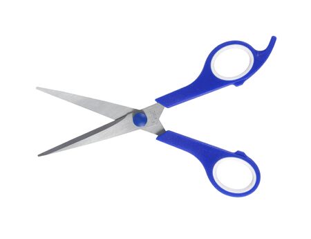Red scissors isolated on a white backgroundの写真素材