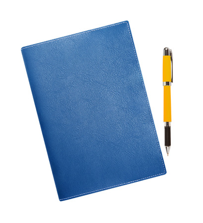 notebook with pen isolated on white backgroundの写真素材