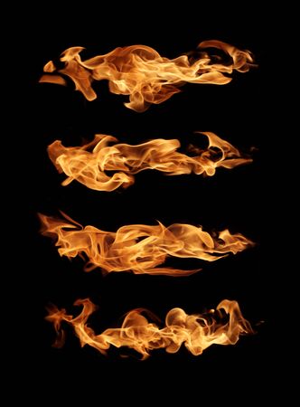 Fire flames  abstract collection isolated on black backgroundの写真素材