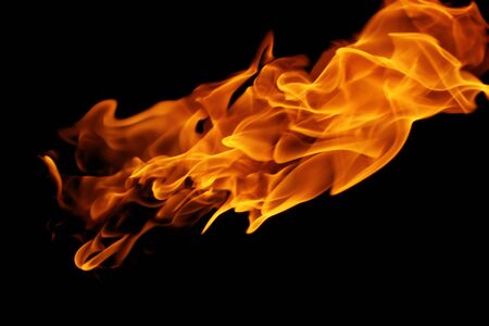 Fire flames on black backgroundの写真素材