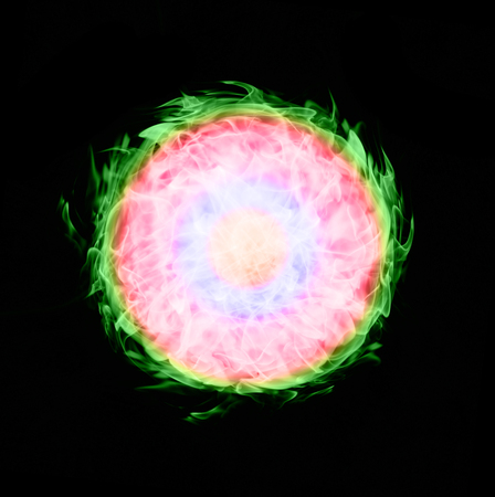 abstract colorful ball fire flames on black backgroundの写真素材