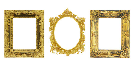 The antique gold frame on the white background