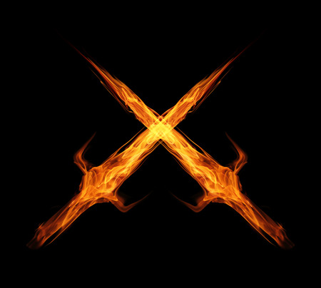 fire flame sword twin isolated on blackの写真素材