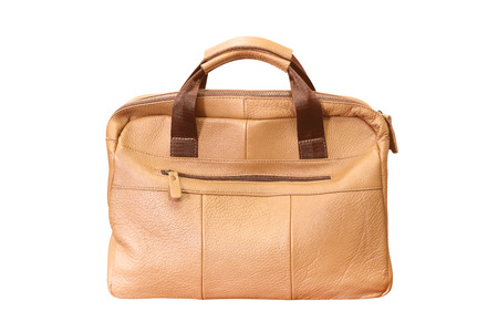 Leather bag isolated on white backgroundの写真素材