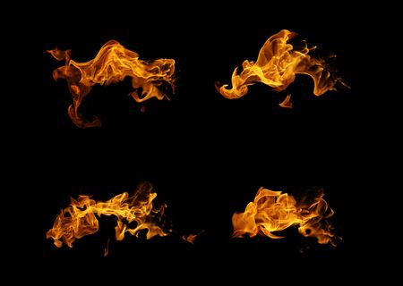 fire flame collection on black backgroundの写真素材