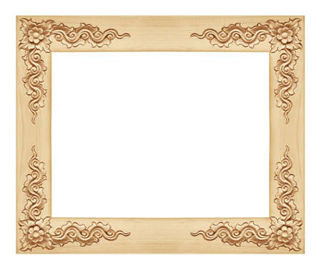 wooden carved Frame isolated on whiteの写真素材