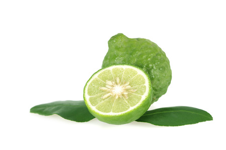 Kaffir lime (Bergamot) isolated on white backgroundの写真素材