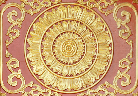 Traditional Thai style pattern decorative wall in temple at Thailand.の写真素材