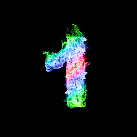 colorful of number one made from flame on black backgroundの写真素材