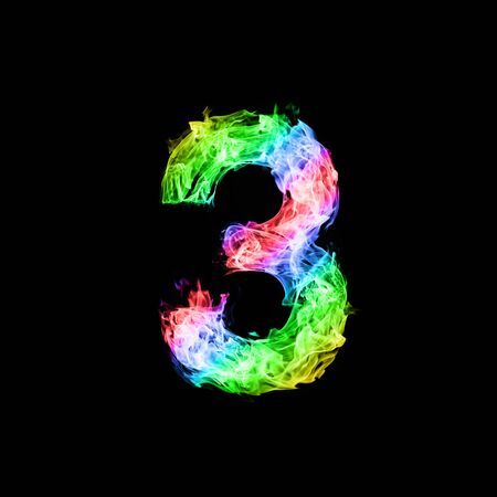 colorful of number three made from flame on black backgroundの写真素材