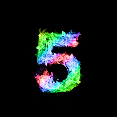 colorful of number five made from flame on black backgroundの写真素材