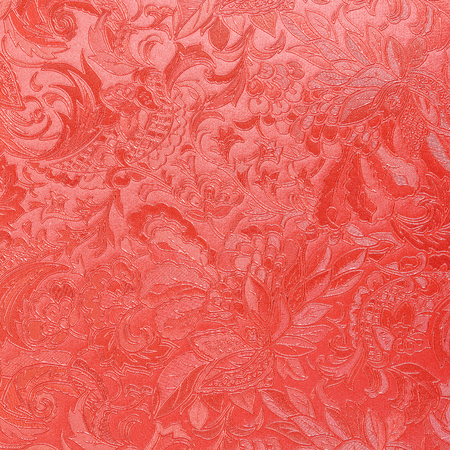 red floral ornament brocade textile patternの写真素材
