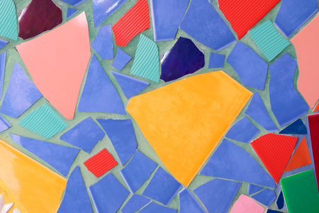 The walls are decorated with pieces of broken ceramic tilesの写真素材