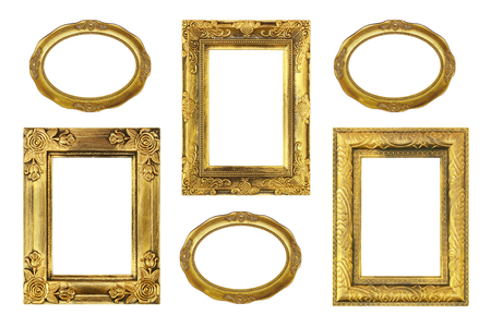 The antique gold frame on the white backgroundの写真素材