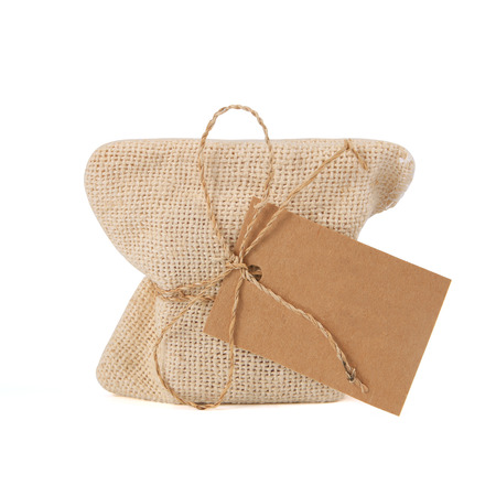 Canvas sack with blank labelの写真素材