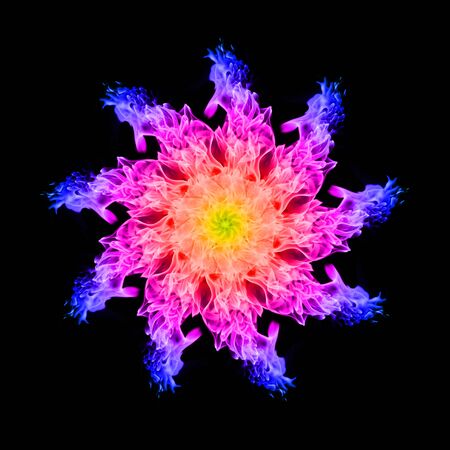 Abstract colorful flame  rowel of fire flame on blackの写真素材