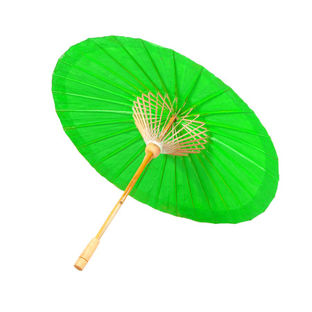 green umbrella handmade on white backgroundの写真素材