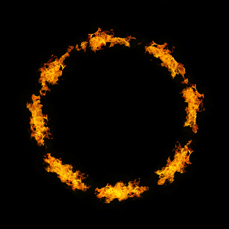 Fire flames frame on black backgroundの写真素材