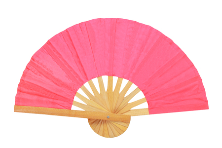 Red oriental hand Fan Isolated on White Background.の写真素材