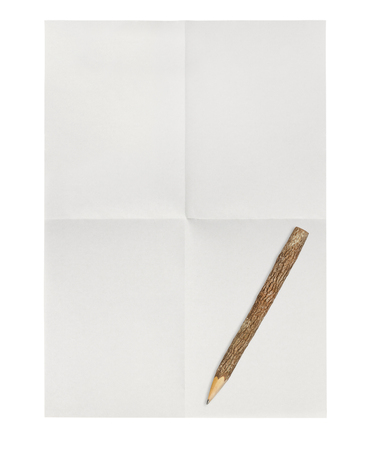 sheet of paper fold with Branch pencil isolated on whiteの写真素材