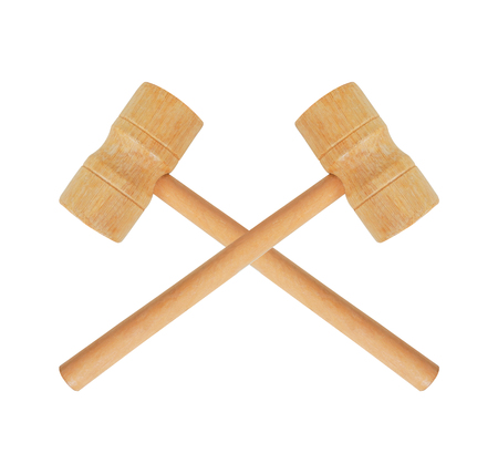 wooden hammer twain cross  isolated on white