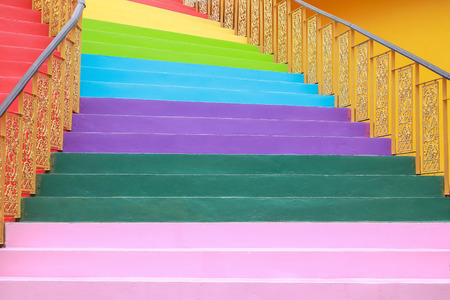  stair with steps painted in rainbow colors  colorfulの写真素材