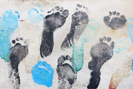 Color of footprints on concrete backgroundの写真素材