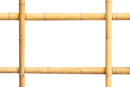 Bamboo rail frame or fence isolated on white background with clipping pathの写真素材
