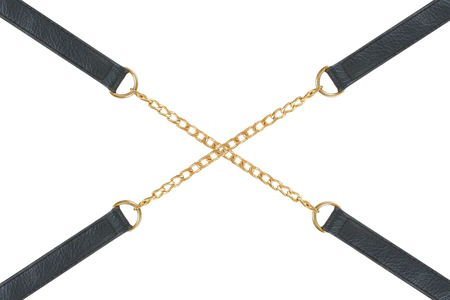 lleather Sash and gold chain isolated on white with clipping path
